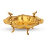 Indian Art Villa Brass Leaf Design Decorative Round Shape Designer Tray 13.5"x4.9" with 4 Designer Standing Legs