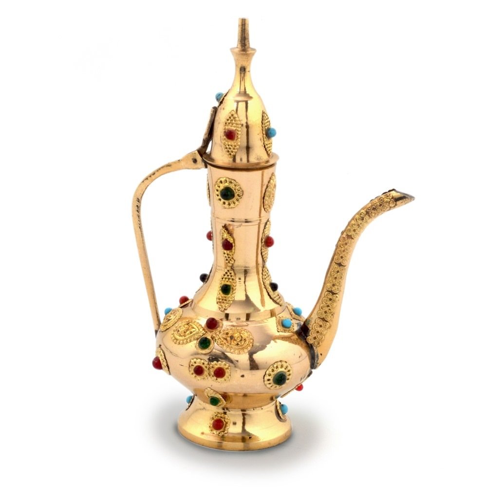 Little India Antique Gemstone Brass Kettle Antique Handicraft Surahi Jug (Multi, HCF101)