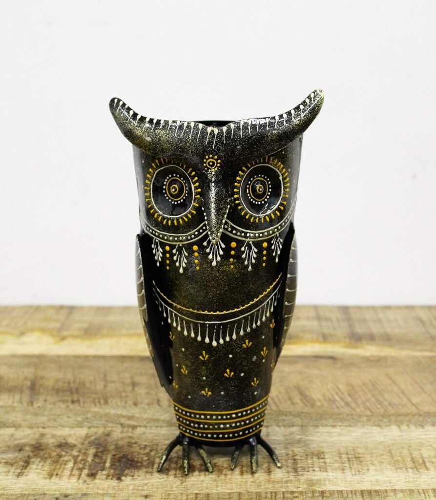 Metal Handcrafted Owl Planter - Indoor Decor Planter, (Dimensions - 6 x 3.5 x 10 Inches). Made in India.