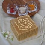 PACK OF 2 PCS HANDCRAFTED GANESHA LADOO BOX Used for Jewellery storage, jewellery organiser, wedding gift. (GOLDEN)