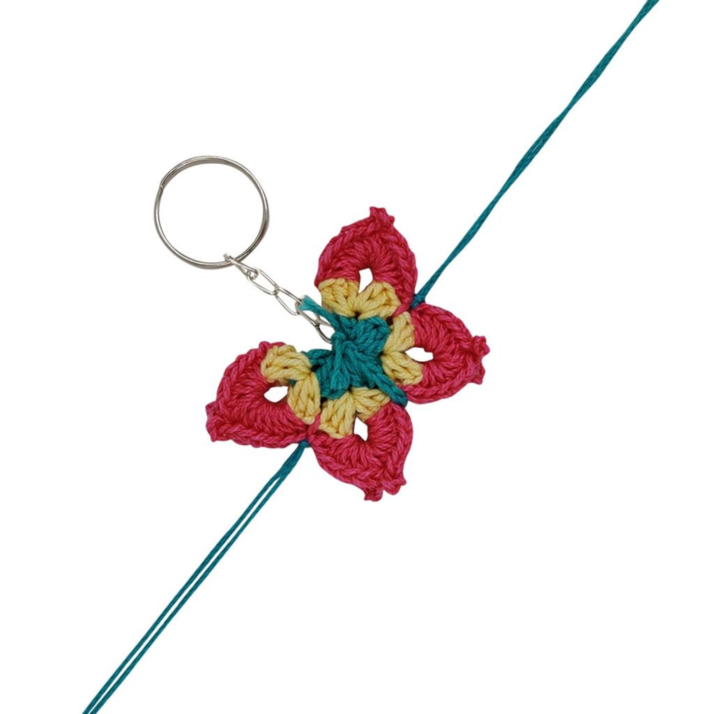 Prapti Handicrafts Handmade Eco-Friendly Crochet Cartoon Keychain Rakhi for Kids, Boys/Girls (butterfly)