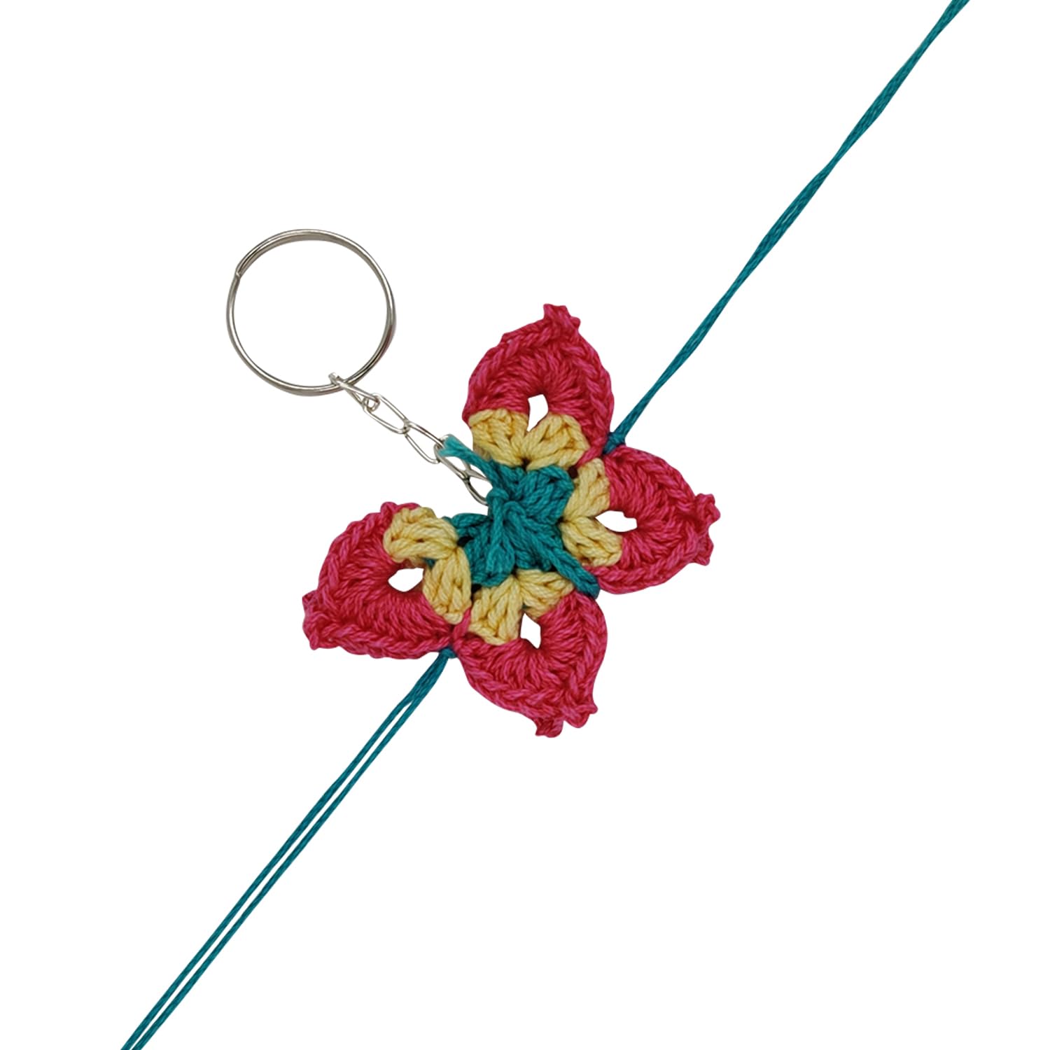 Prapti Handicrafts Handmade Eco-Friendly Crochet Cartoon Keychain Rakhi for Kids, Boys/Girls (butterfly)
