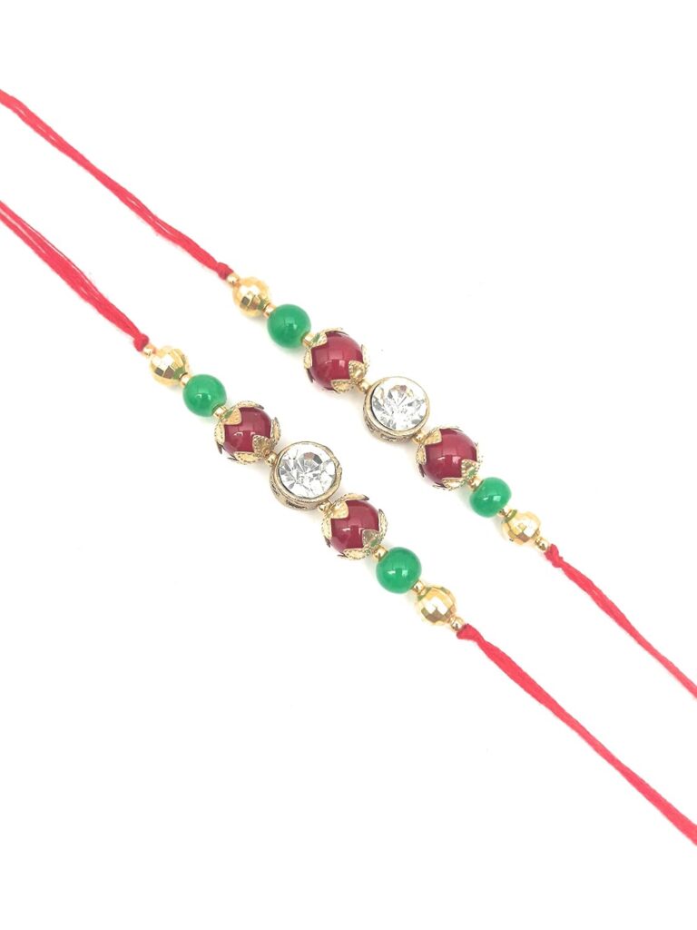 Prapti Handicrafts Handmade Multicolour kundan Beads rakhis for Brothers in Combo of 2