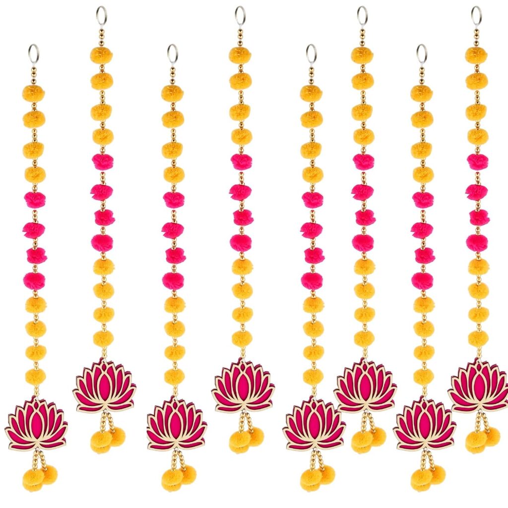 Prapti Handicrafts Handmade Traditional Lotus Pompom Wall and Door Hanging Latakan for Home | Diwali Decor | Wedding and All Festival Decoration | Decorative Items for Pooja Room,Temple Pack of 8