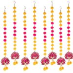 Prapti Handicrafts Handmade Traditional Lotus Pompom Wall and Door Hanging Latakan for Home | Diwali Decor | Wedding and All Festival Decoration | Decorative Items for Pooja Room,Temple Pack of 8