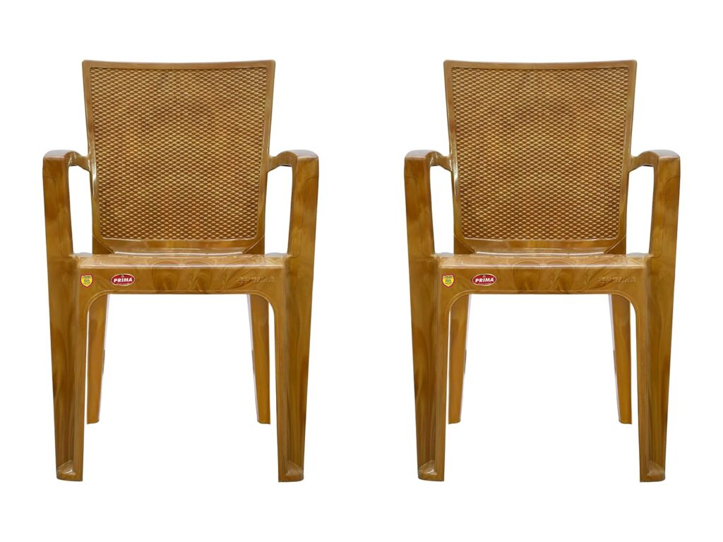 Prima Plastic Chair for Living Room | Set of 2 | Chair for Home, Living Room, Multipurpose | Stackable Chair with arm | 100% Virgin Plastic | Big Boss 1 (Sandalwood Colour)