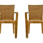 Prima Plastic Chair for Living Room | Set of 2 | Chair for Home, Living Room, Multipurpose | Stackable Chair with arm | 100% Virgin Plastic | Big Boss 1 (Sandalwood Colour)