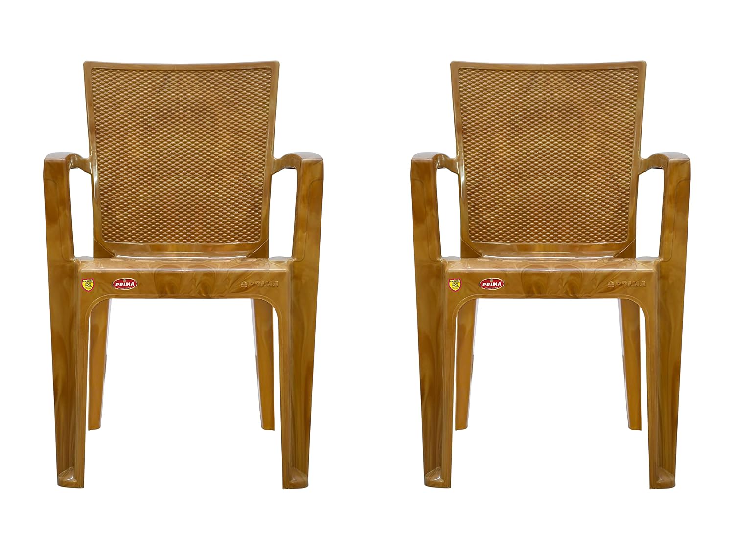 Prima Plastic Chair for Living Room | Set of 2 | Chair for Home, Living Room, Multipurpose | Stackable Chair with arm | 100% Virgin Plastic | Big Boss 1 (Sandalwood Colour)