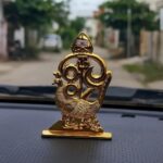 Sri Sisters Metal Divine Murugan Om Vel with Peacock Idol | Gold-Plated Miniature for Car Dashboard, Home Decor & Pooja Room | 7 cm