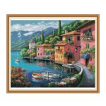 VELURA Stamped Cross Stitch Kit Small Town Pattern Embroidery Crafts 52x44cm 14CT|1 Set of Stamped Cross Stitch Kit| Hand Embroidery Kits | Embroidery & Cross Stitch | Needlecrafts & Yarn |Crafts