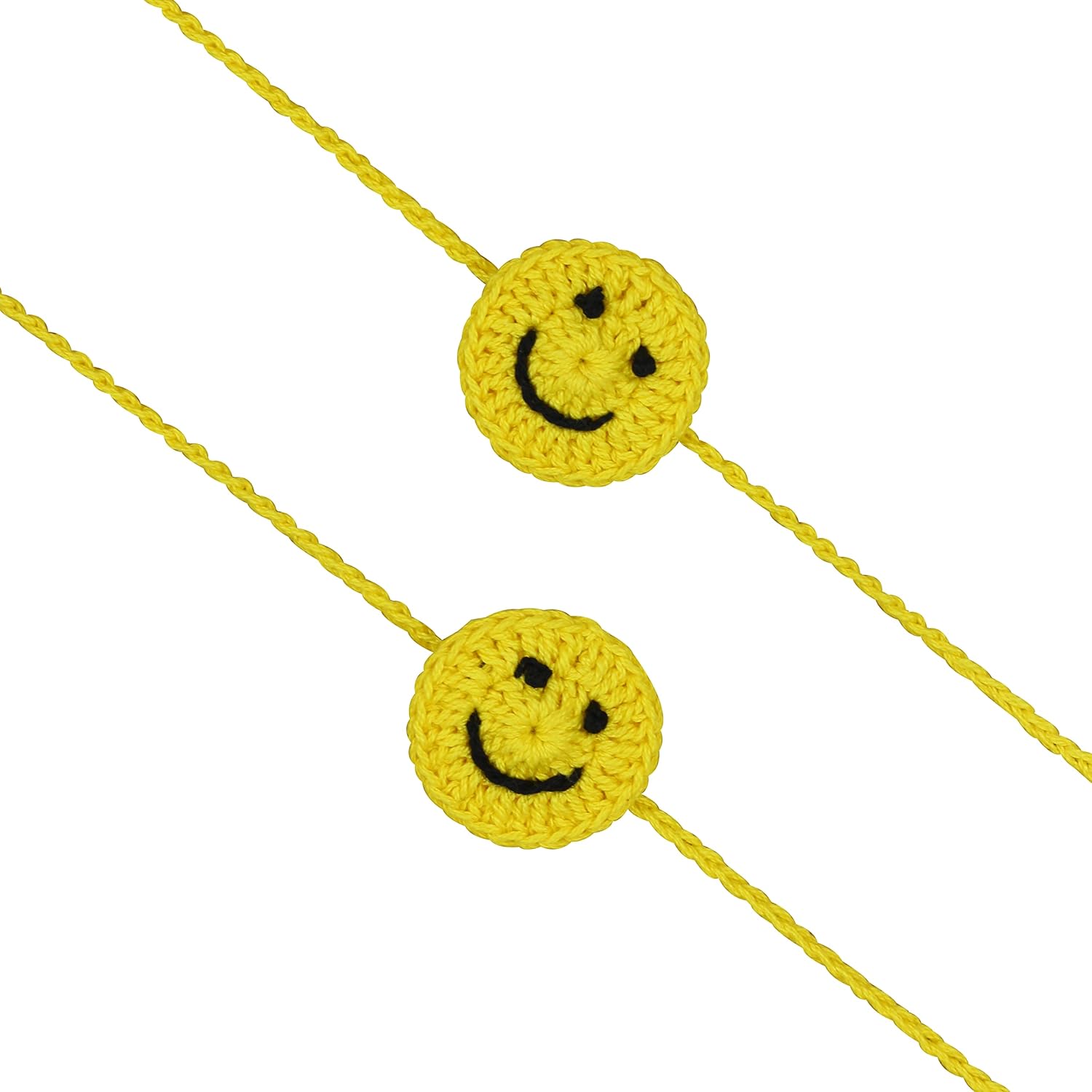 Prapti Handicrafts Handmade Eco-Friendly Crochet Cartoon Keychain Rakhi for Kids, Boys/Girls (smily combo 2)