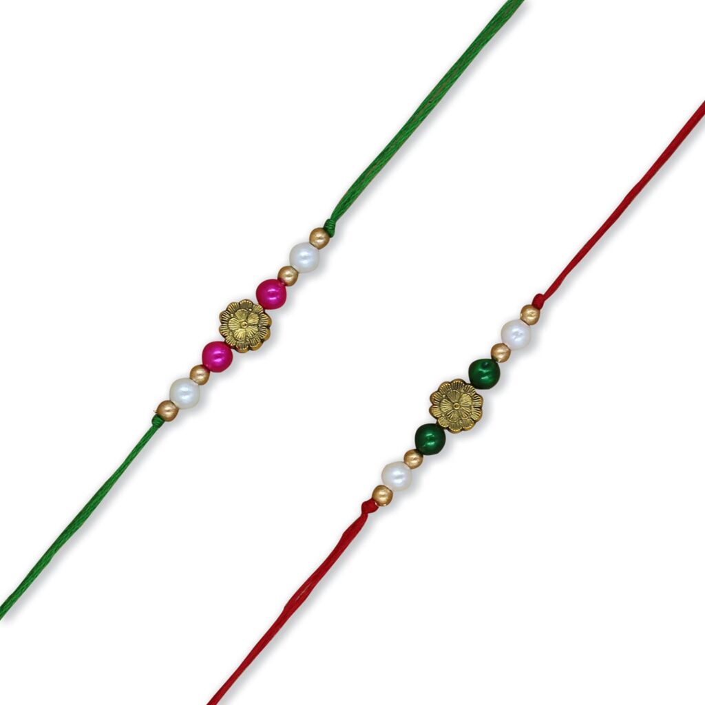 Prapti Handicrafts Handmade Metal Beads Multicolour Rakhis for Brothers in Combo of 2
