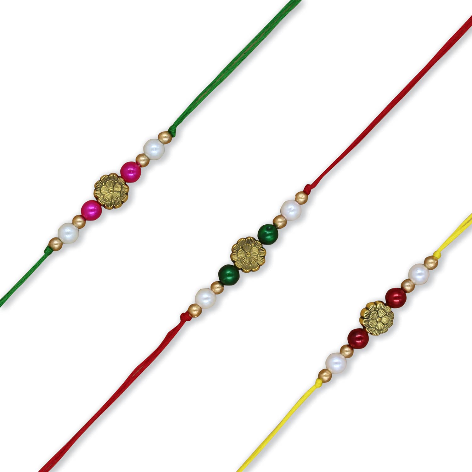 Prapti Handicrafts Handmade Multicolour Metal Beads Rakhis For Brothers In Combo Of 3