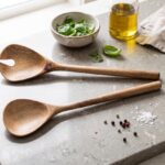 Pure Mango Wood Salad Servers Set - 11.5 Inch Organic Wooden Salad Tongs and Spatula Utensils - Toxin Free Chemical Free Handmade Serving Spoons for Mixing Tossing