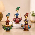 Rajasthani Musician Figurines Iron Metal Sitting Sardar Showpiece Set Traditional Indian Handicraft Decorative Items for Living Room Table Office Desk Pack of 3