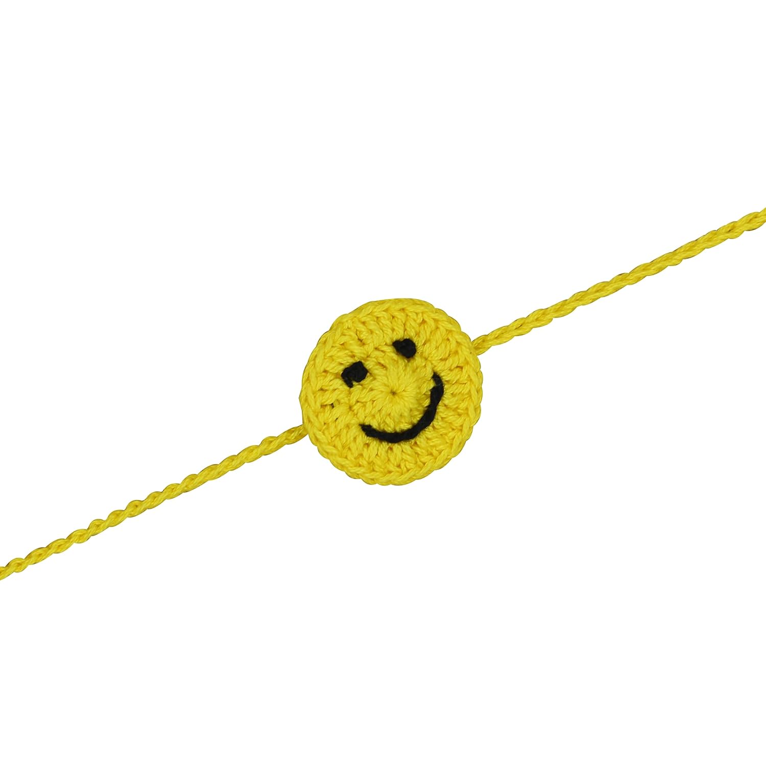 Prapti Handicrafts Handmade Eco-Friendly Crochet Cartoon Keychain Rakhi for Kids, Boys/Girls (smily)