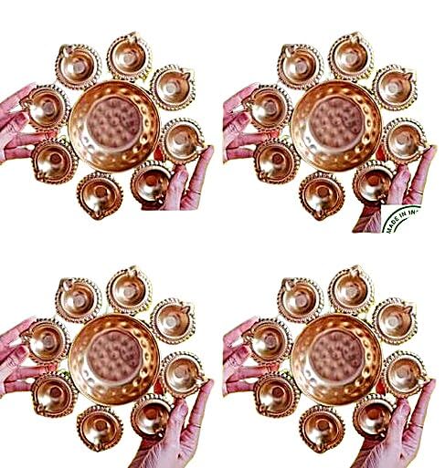 Taj India Handicrafts Metal Flower Shape Diya Decorative Urli Bowl (Size 25.5x25.5x4 CM) (Pack of 4 Pcs) for Your Home Decoration, Office Decoration & Holi and Diwali Decoration