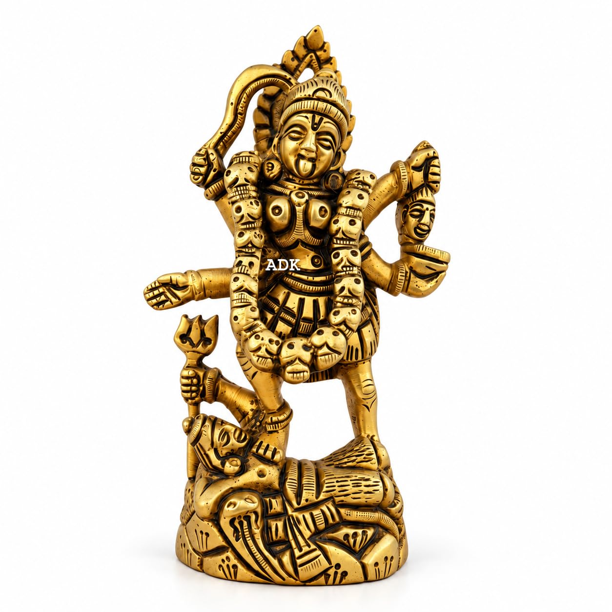 ADK Handicraft Brass Maa Kali Statue, 5 Inch Maha Kali Standing on Shiva Idol, Kalika Devi Murti for Home Temple, Pooja Mandir and Religious Decor, Navratri, Kali Puja and Housewarming Gift