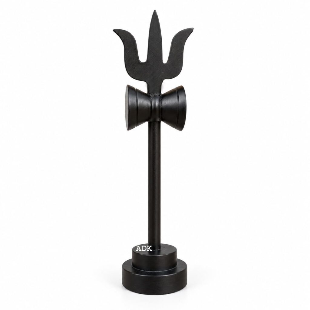 ADK Handicraft Karungali Wood Trishul With Damru Ebony, Black Small 3 Inch