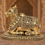 ADK Handicraft Pure Brass Nandi Idol, Superfine Bull Statue for Shivling, Shiv Pooja and Home Temple, Traditional Nandi Murti for Mandir Decor and Religious Gifting, Golden, 2 Inch
