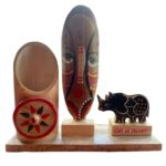 Awesome Assam Handicrafts Collection- Self-Standing Uniquely Assamese Solid (Mango Tree) Wood Showpiece/Pen Stand- 21cm H x 21cm W x 9cm D