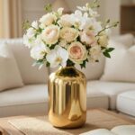 BEHOMA Golden Metal Vase for Home & Office Decor