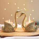BEHOMA Metal Pair of Swans with Gift Box, Gold