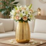 BEHOMA Oval Shape Metal Flower Vase for Home Decor (8.7 inches)