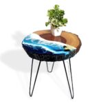Beach Look Coffee Table for Bedroom Living Room Antique Wooden Log with bark Side Table End Table with Metal Hairpin Legs 13-14" Dia x 16" Height