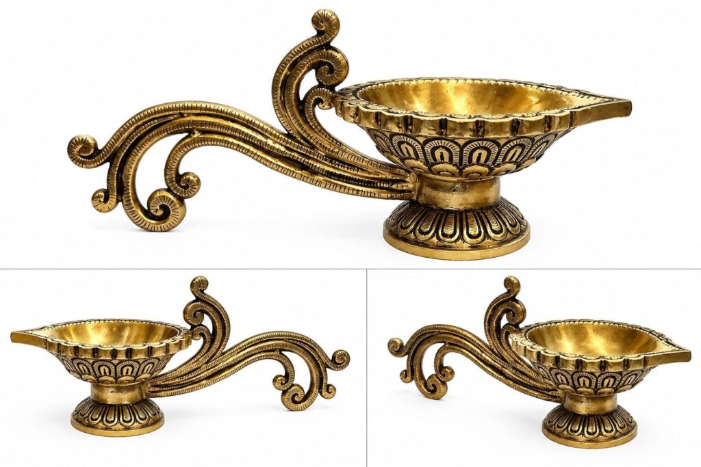 Brass Aarti Vilakku Traditional Sacred Lamp with Handle|pooja|gift for marriage,housewarming and festivals |Indian handicraft |traditional homedecor| Diwali Diya |