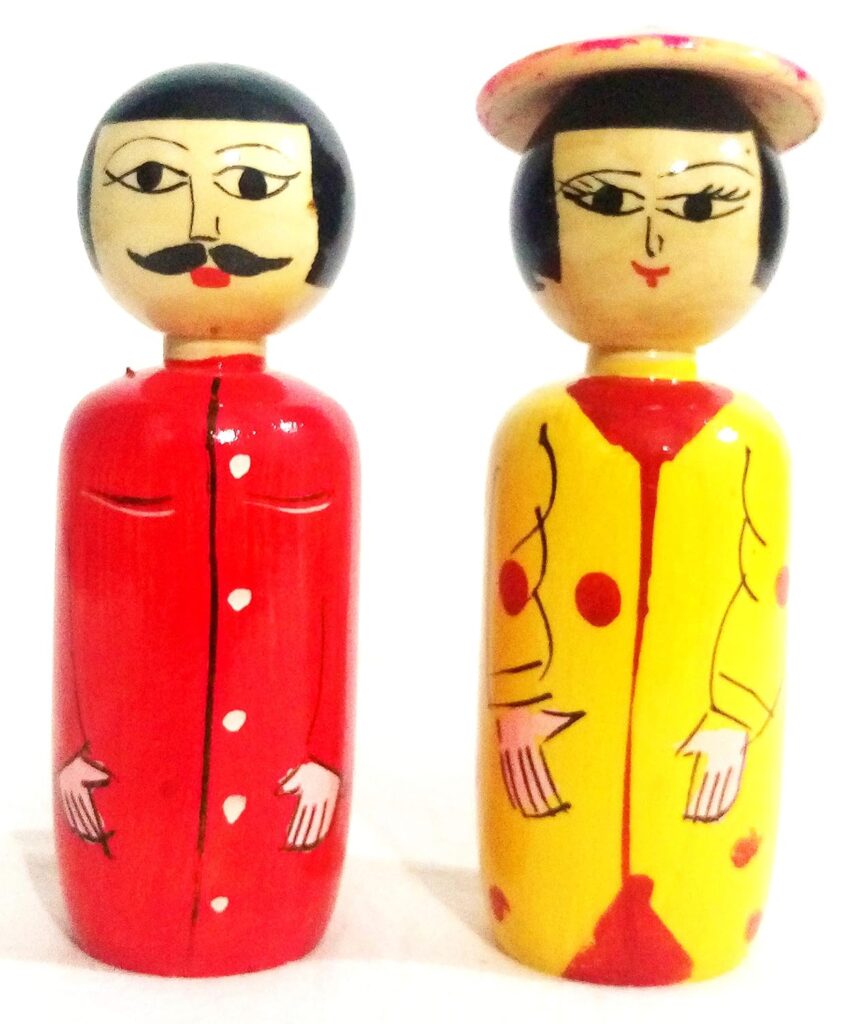 Handcrafted channapatna Wooden Arunachal Couple Doll - 11 cms