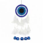 Handmade Crochet Dream Catcher for Bedroom with Bell (30 x 13 CM) | Boho Wall Hanging Decor for Living Room,Balcony & Car, Gift for Women & Girls (Blue White)