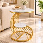 Home Decor Round Coffee Table End Table Metal Sofa Side Tables, Small Creative Corner Table for Living Room Balcony Bedroom Nightstand. (Table D4)