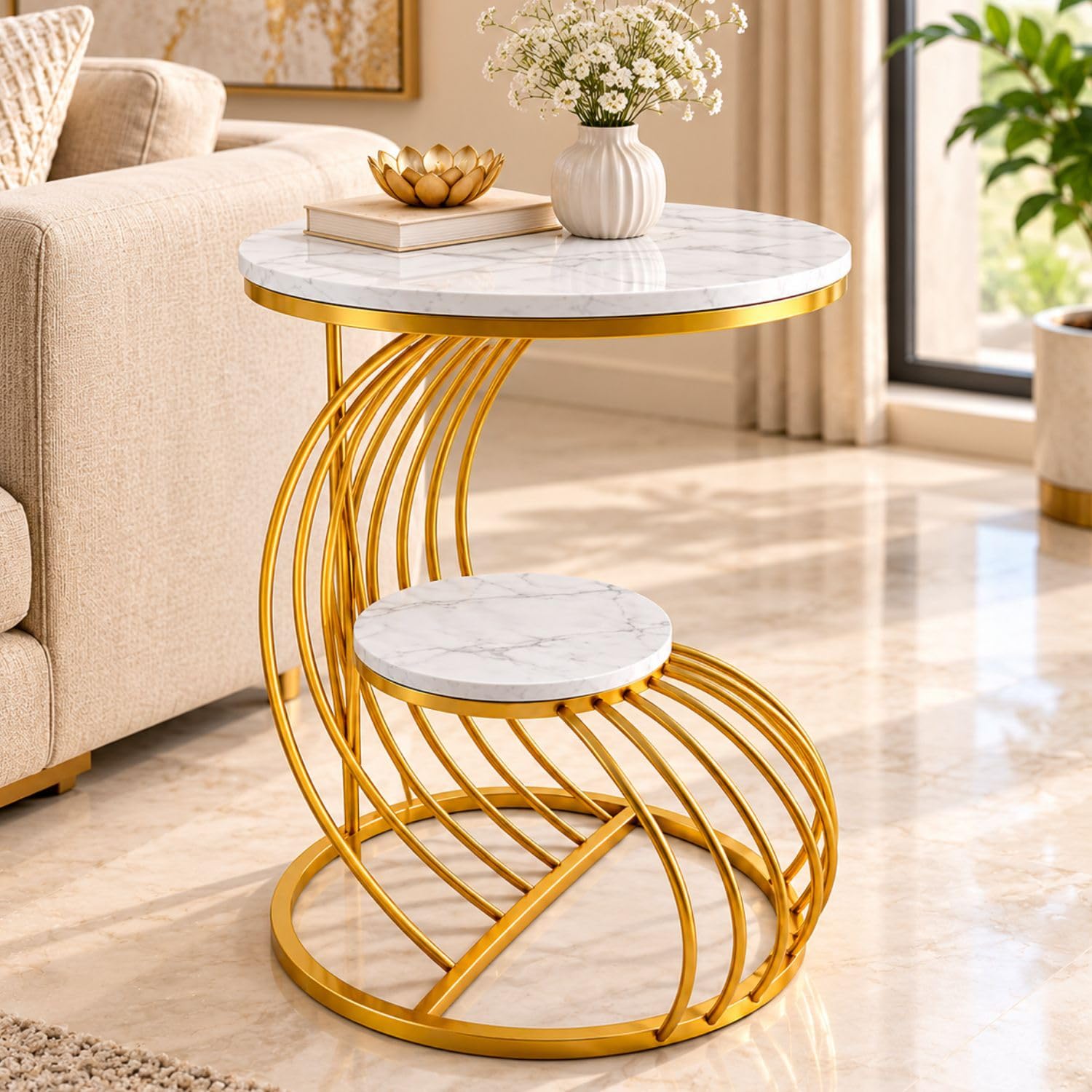 Home Decor Round Coffee Table End Table Metal Sofa Side Tables, Small Creative Corner Table for Living Room Balcony Bedroom Nightstand. (Table D4)