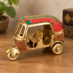 Kartique Brass Auto Rickshaw Showpiece, Red | Stone-Studded Tuk Tuk Indian Souvenir | Diwali Decor for Home & Office | Gift Item