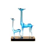 MARBOGLASS India Glass Handicraft Beautiful Giraffe Mother and Baby fix on Stand for Home Decorative Show Pieces Items (Blue and Green Option, Blue, 4.5 Inch)