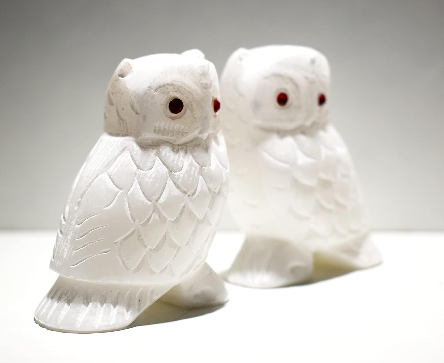 MARBOGLASS India Handicraft OWL Set Made of Pure White Marble fine Engraving Work, Lucky for Home and Office Decorative (7CM H) Set of 2