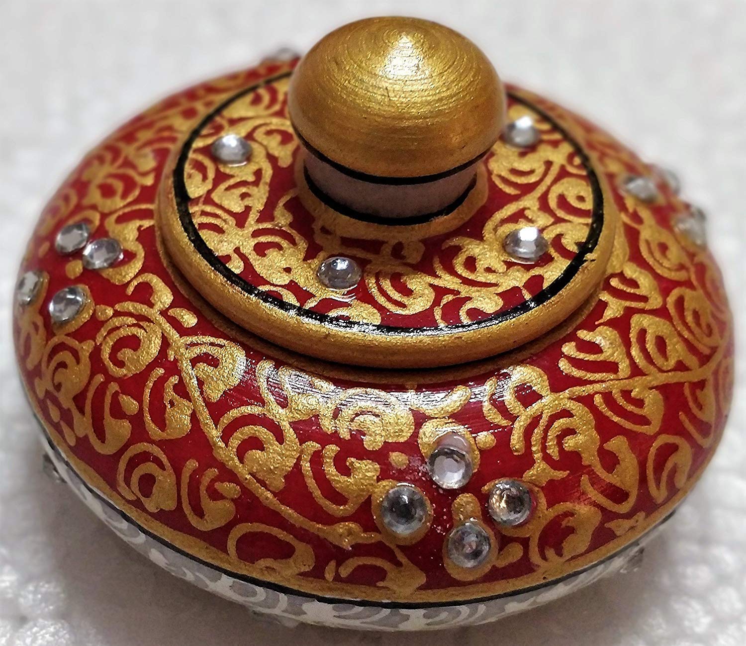 Marble Kumkum Box (3 inch, Orange)