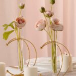 Metal Moon Design/Shaped Glass Flower Vase (20x10x26 CM) (Pack of 2 Pc) for Table Decoration with Hydroponic Glass & Gold Shiny Finish Flower Pot for Home Decoration.