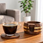 Six Drink Coasters for Tea, Coffee, Hot and Cold Drinks | Wooden Antique Miniature Shape Coaster Set | Tabletop Decor for Kitchen, Dining, Office and Restaurant. (Kharbuja)