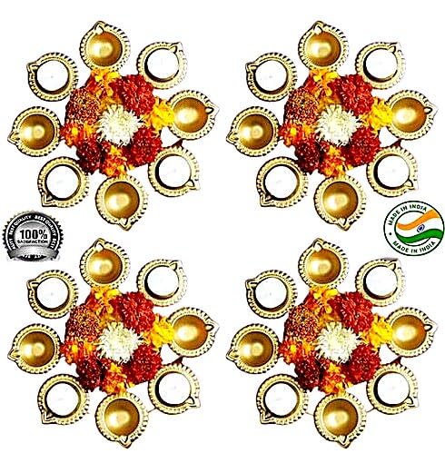 Taj India Handicrafts Metal Flower Shape Diya Decorative Urli Bowl (Size 25.5x25.5x4 CM) (Pack of 4 Pcs) for Your Home Decoration, Office Decoration & Holi and Diwali Decoration