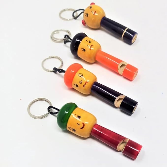 Wooden Channapatna Toys Keychain with Whistle – Handmade Return Gifts for Kids’ Birthday Parties & Special Occasions | Eco-Friendly Traditional Indian Toy Keyring | MADE IN INDIA