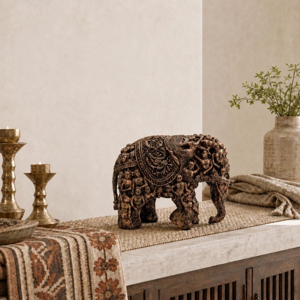 elaris Exquisite Tribal Art Elephant Sculpture Showpiece for Home & Office Décor | Heritage-Inspired Decorative Figurine for Living Room, Study, Shelf & Console Table Styling
