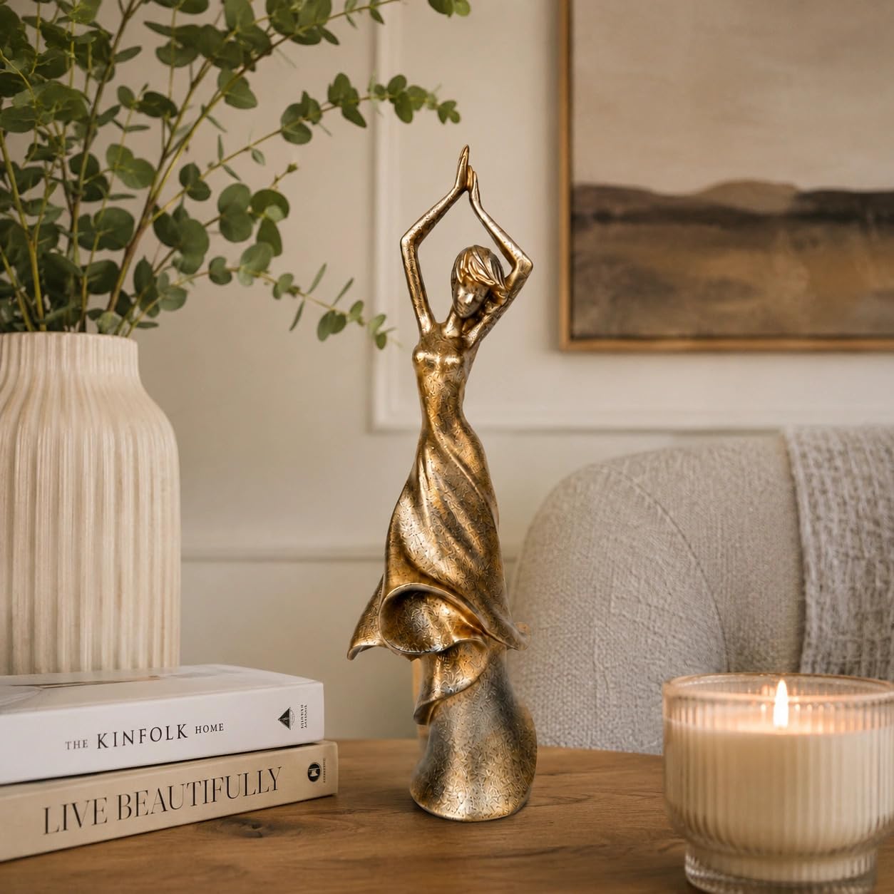 elaris Graceful Dancing Lady Sculpture Showpiece for Home & Office Décor | Contemporary Feminine Figurine for Living Room, Study, Shelf & Console Table Styling | Artistic Statement Accent