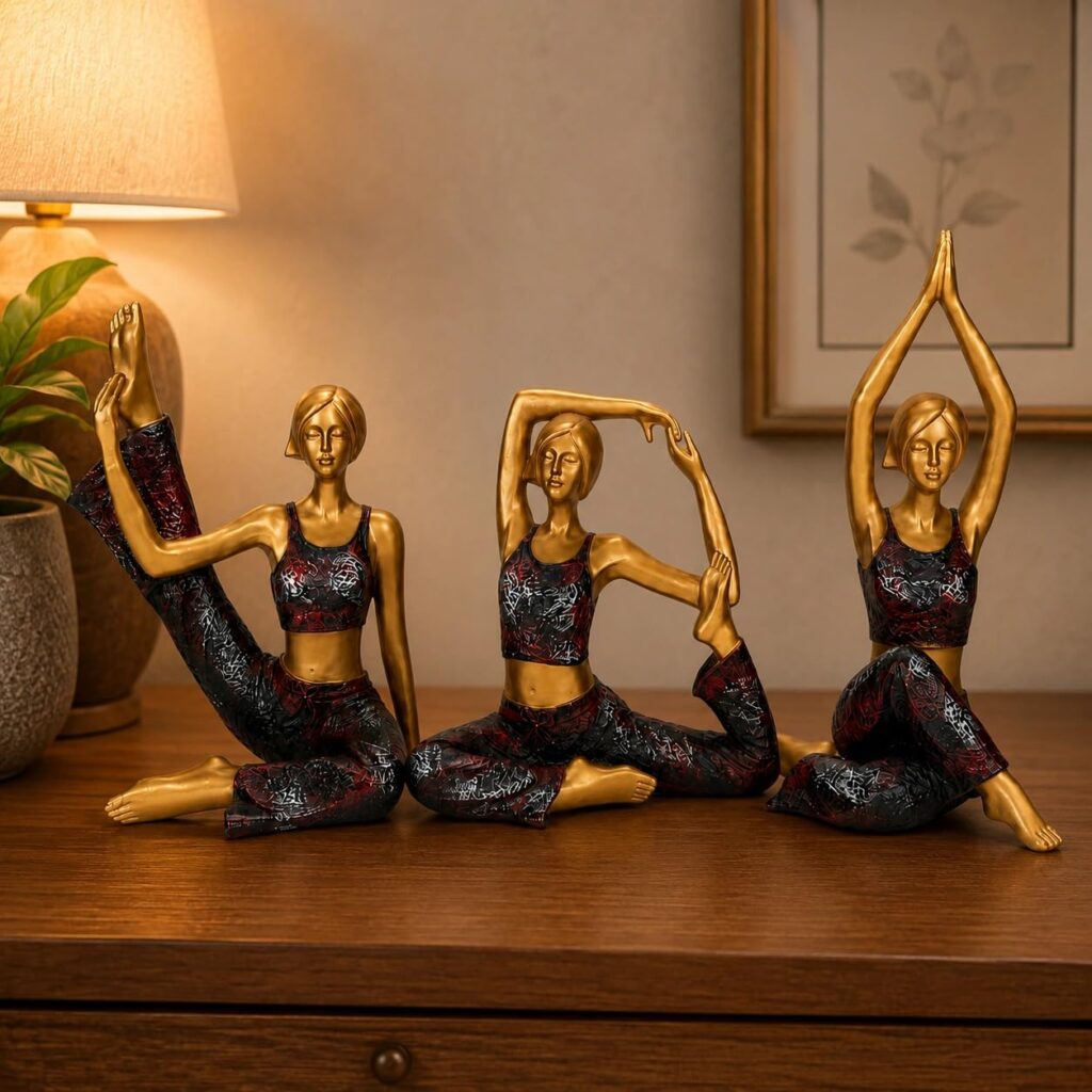 elaris Serene Yoga Lady Sculpture Set for Home & Office Décor | Contemporary Meditation Figurines for Living Room, Study, Shelf & Wellness Corner Styling | Artistic Mindfulness Accent