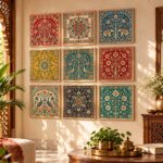 kotart Artistic Indian Traditional Art Wall Painting Madubani Home Decoration With Frame For Living Room Bed Room Hotel Wall Decor Digital Reprint Engineered Wood Set of 9 (8X8 Inch)