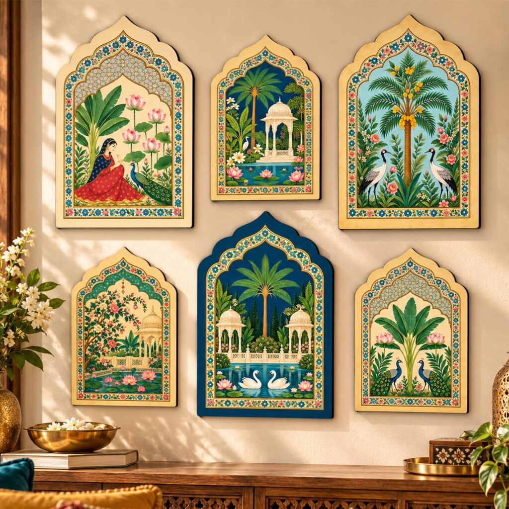 kotart Jharokha MDF Home Decoration Items | Traditional Indian Wall Art Set of 6 | Decorative Wall Decor Items for Living Room Bedroom