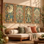 kotart Madhubani Painting Traditional Indian Art With Frame Home Decor Living Room Bed Room Hotel Wall Decor Digital Reprint | Framed Wall Art Paintings Art Print (Set of 4, 10X19 Inch)
