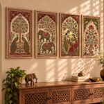 kotart Madhubani Painting Traditional Indian Art With Frame Living Room Bed Room Hotel Wall Decor Digital Reprint Home Decor | Framed Wall Art Art Print Paintings (Set of 4, 10X19 Inch)
