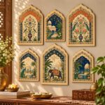 kotart Traditional Jharokha MDF Wall Art | Decorative Indian Art Prints Set of 6 | Home Decor & Wall Decoration Items for Living Room Bedroom